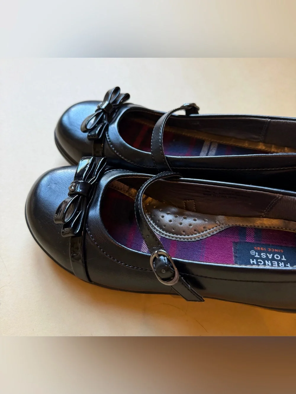 French Toast Girls Black Mary Jane Dress Shoes Bow Buckle Size 3